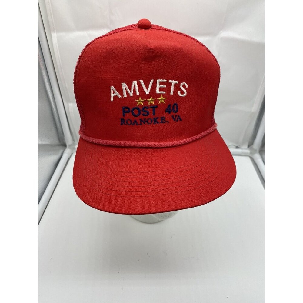 AMVETS Post 40 Roanoke VA Red Adjustable Baseball Cap Hat Snap-back Mesh-back